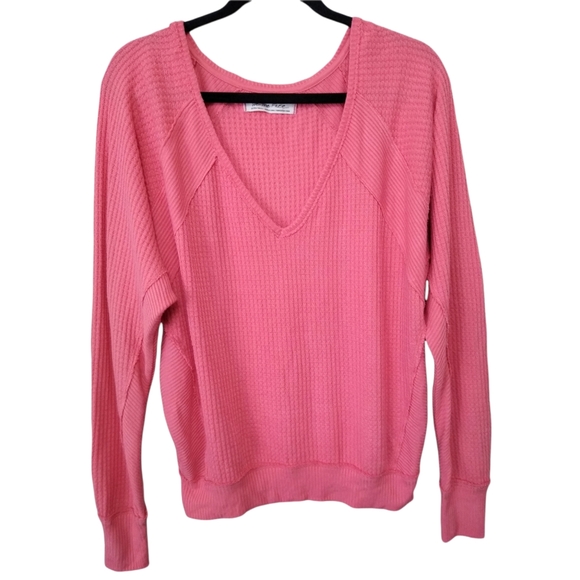 We the Free People Womens Pink Santa Clara Waffle Oversized Thermal Knit Top XS - Picture 1 of 12